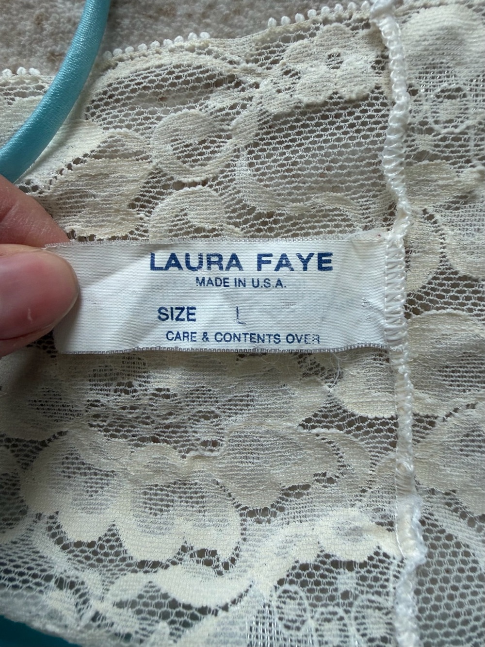 Vintage Laura Faye Aqua Satin Ivory Lace Slip Dress Chemise Nightgown L Made USA - Picture 5 of 6